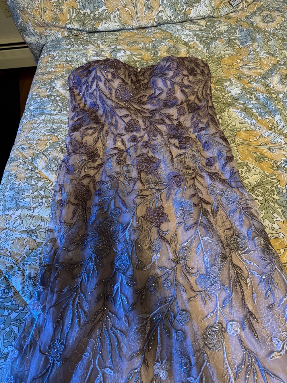 Embroidered Sheer Evening Gown in Dusty Lavender